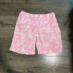 Vintage Lilly Pulitzer Women’s Run For The Roses Bermuda Shorts Sz 14 Pink/White